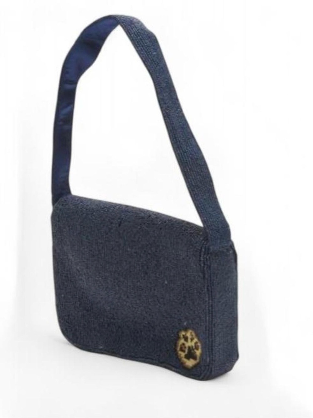 Made in india Navy blue beaded dog shoulder bag with brown dog face design - Picture 3 of 3